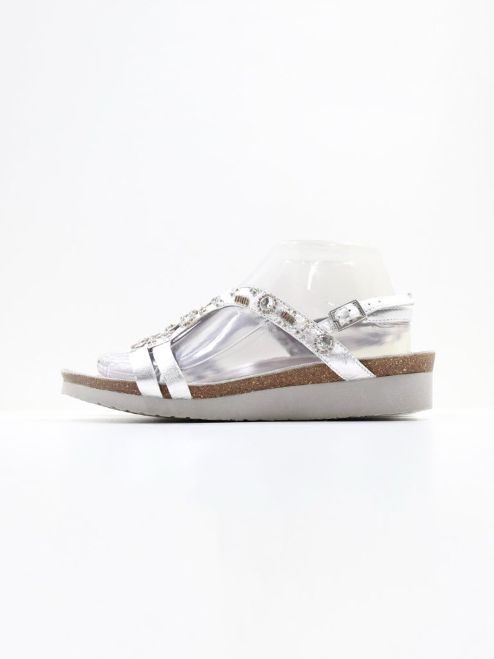 Abeo BIO System Fay Silver Leather Strappy Embellished Mini Wedge Sandals - 9 M